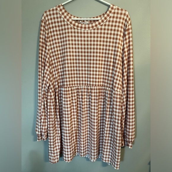 Chicsoul Rust Colored Gingham Print Long Sleeve Dress Size 2X - Picture 1 of 9